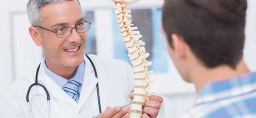 doctor showing a spine to patient